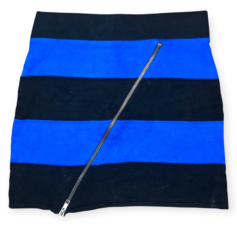 black & blue striped zipper skirt